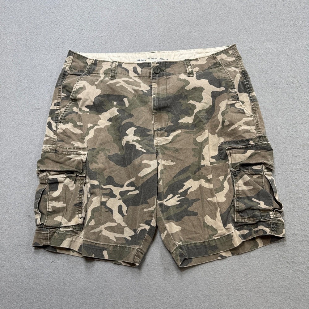 Old Navy Cargo Shorts Men's 36 Green Camo Lived-In Straight Baggy Army Hunting